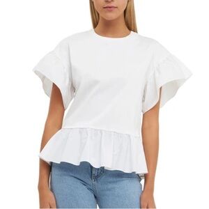 ENGLISH FACTORY Flutter Sleeve Peplum Top White Sz XS Cotton